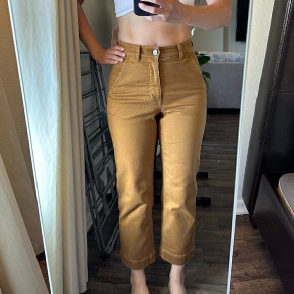 Everlane Pants 0 Denim Straight Leg Cropped Jean Golden Brown Neutral Minimalist - Picture 6 of 15